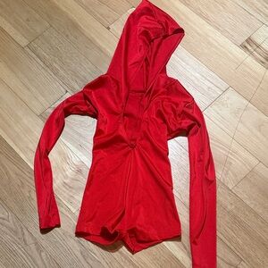 Red Hooded Long Sleeve Top